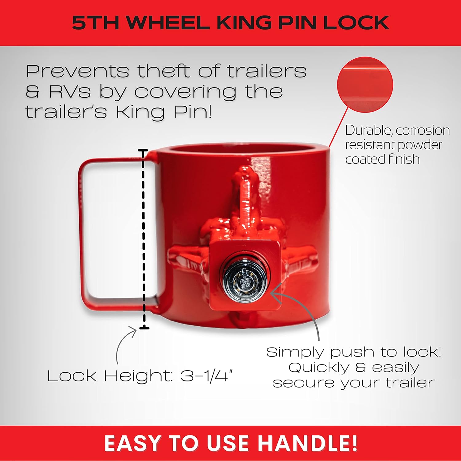 Equipment Lock 5th Wheel Trailer Kingpin Lock - Powder Coated Steel 5th Wheel Hitch Lock - Anti-Theft Tow Hitch Lock - Durable, Secure Fifth Wheel Lock for Theft Prevention and Trailer Security