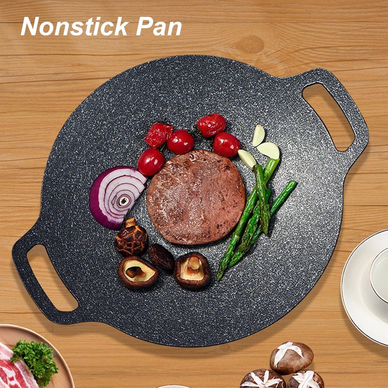 Yosoo Barbecue Round Plate Griddle Grilling Plate Oxford Storage Bag Gas Barbecue Plate Outdoor Teppanyaki Non Stick Pan (34cm)