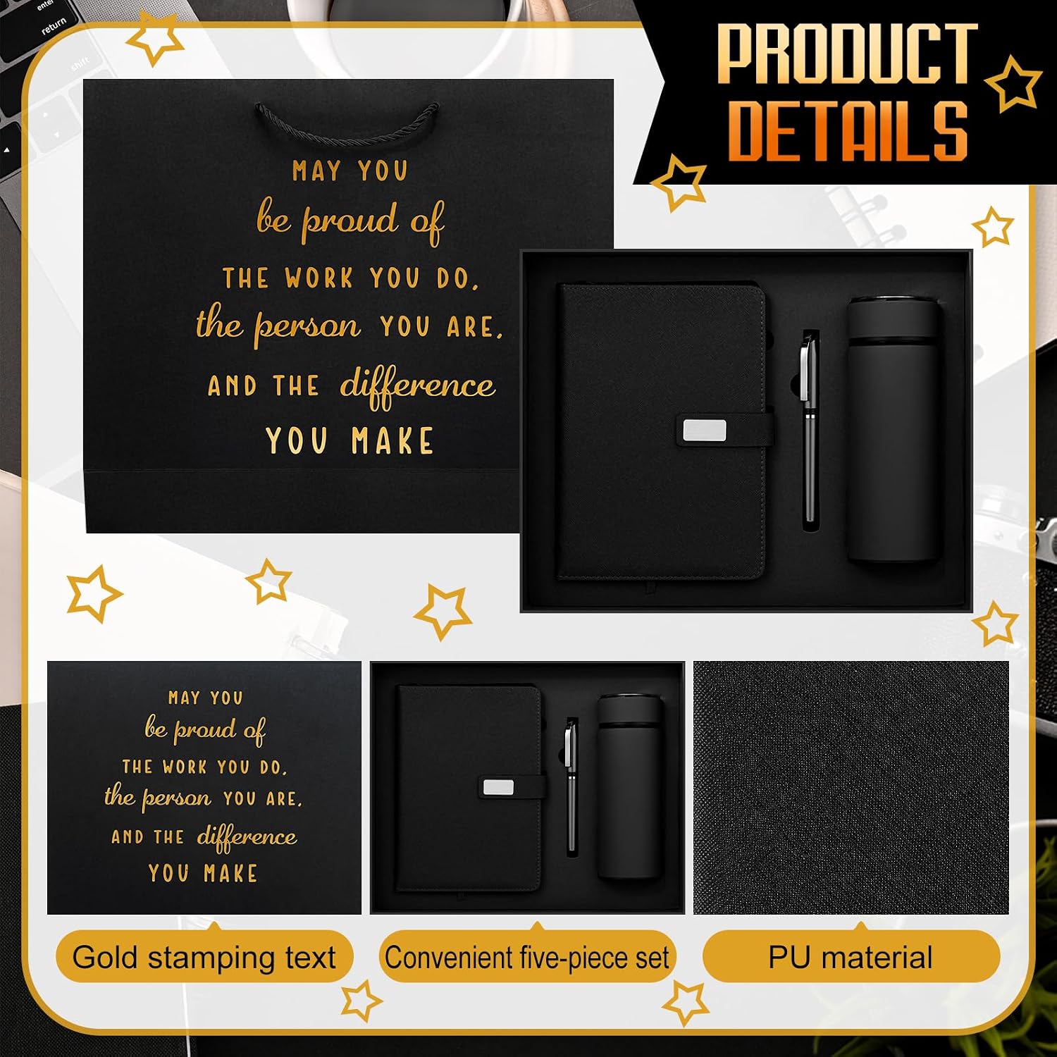 Honoson Employees Appreciation Gift Set for Men, New Employee Welcome to The Team Sets Notebook Pen and Tumbler May You Be Proud, Farewell Gifts for Coworkers(Black)