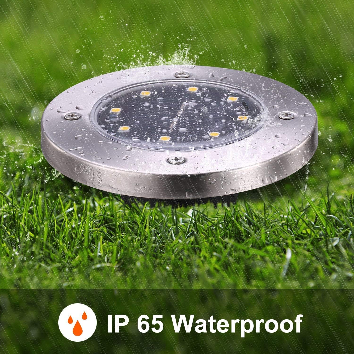 Solar Ground Lights, 8 LED Solar Disk Lights Outdoor Waterproof for Garden Yard Patio Pathway Lawn Driveway Walkway- Warm White (8 Pack) HaoXuan