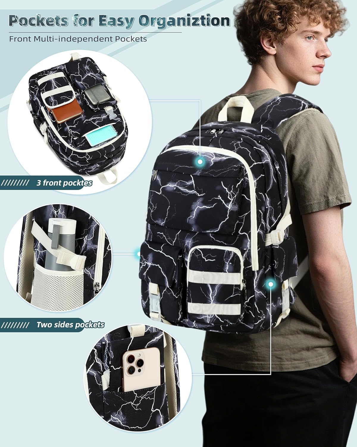 Hidds Laptop Backpacks for Teens Boys Mens Lightning School Bag College Backpack Travel Casual Daypack Bookbags Students