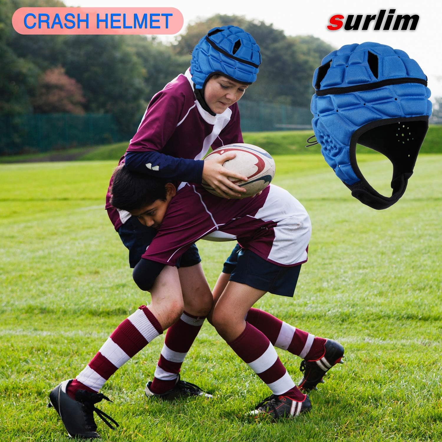Surlim Rugby Helmet Headguard Headgear for Soccer Scrum Cap Head Protector Soft Protective Helmet for Kids Youth : Sports & Outdoors