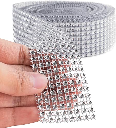 Miniatura 4 de Super Z Outlet Cinta de malla con diamantes de imitación brillantes plateados para decoración de eventos, pasteles de boda, cumpleaños, baby shower,
