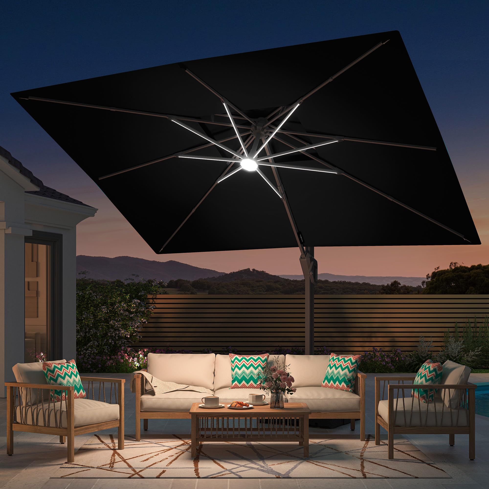 Deconk 10' X 13 'Patio Umbrella with LED Light Outdoor Cantilever Umbrellas