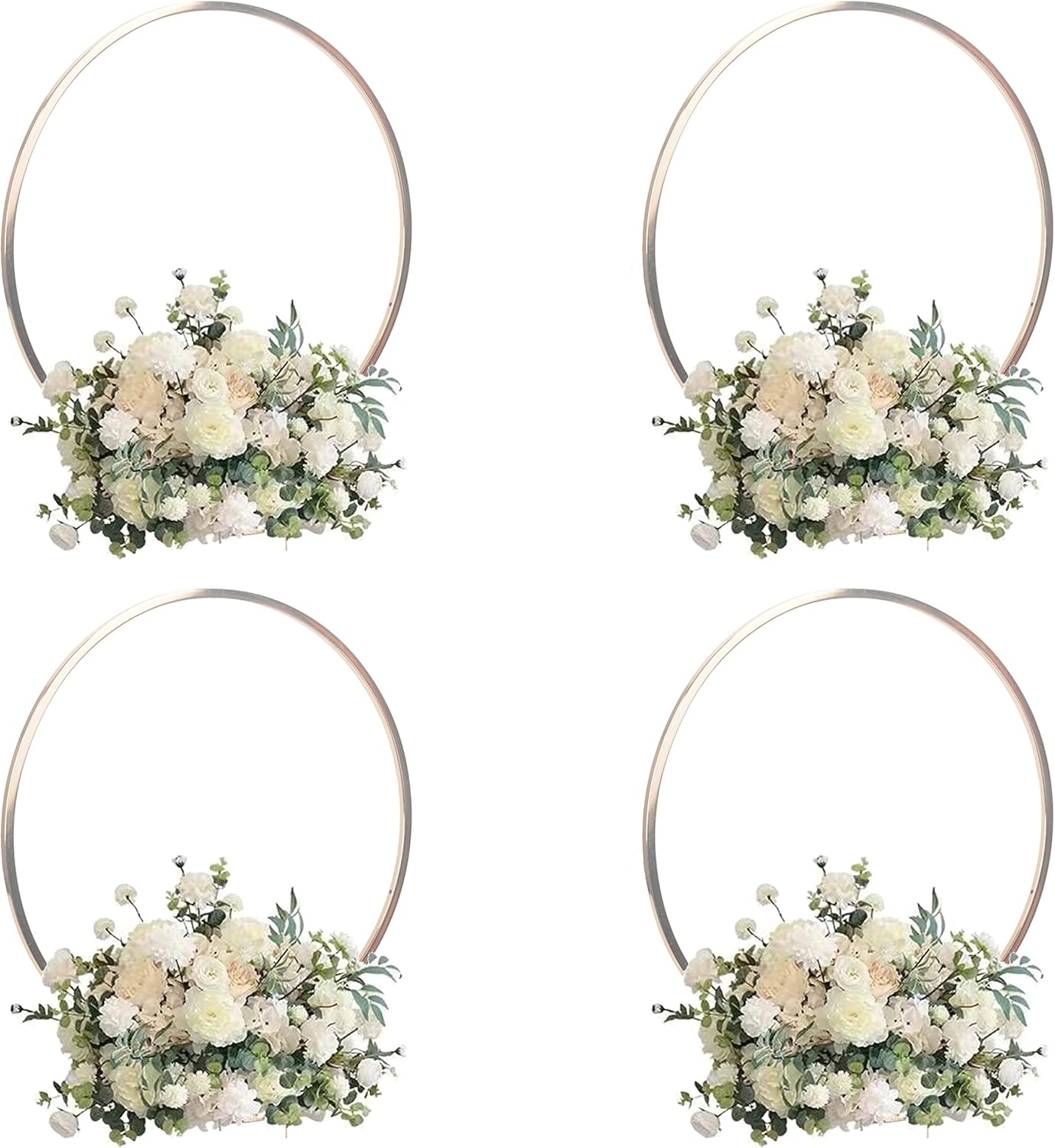 4 Pack 16'' Tall Floral Hoop Centerpiece Wedding Metal Gold Centerpiece Iron Arch Round Flower Vase Display Stand Shelf Table Decoration Christmas Event Party Decor