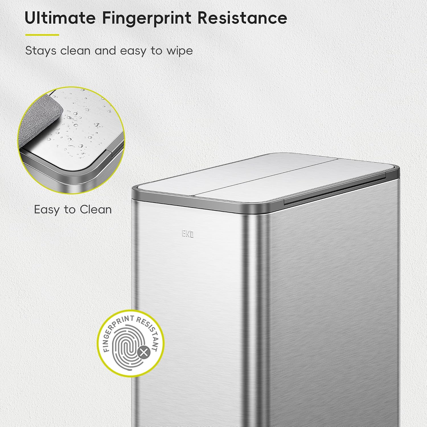 EKO X-Wing 50L / 13.2 Gallon Slim Step Trash Can, Stainless Steel Kitchen Garbage Bin with Dual Wing Lid, Soft Close, Removable Inner Bucket for Kitchen or Home