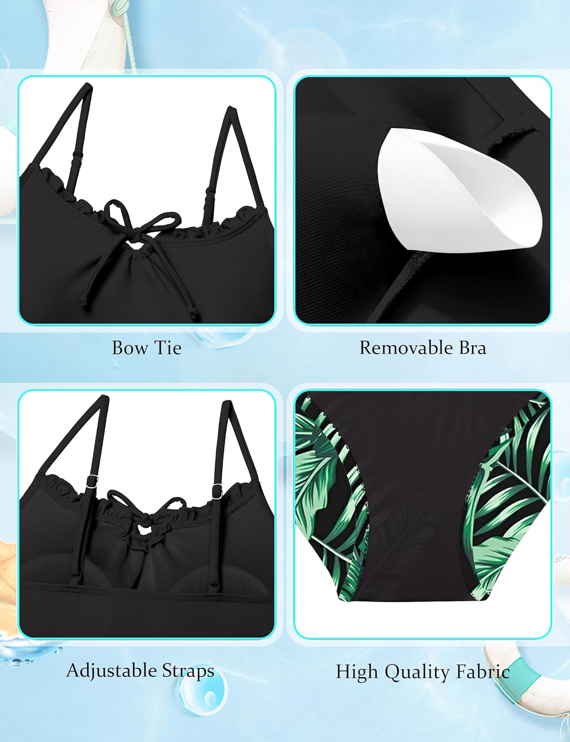 DONWEN Girls Tankini Swimsuit 2 Piece Side Drawstring Tropical Print Bow Tie-Up Girl Bathing Suit for 9-16Y - Image 6