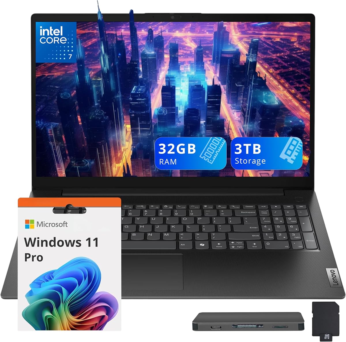 Lenovo V15 Gen 5 15.6" FHD Laptop, Intel Core 7 240H, 32GB DDR5, 3TB Storage(2TB SSD+1TB Docking Station Set), Intel Graphics, Numeric Keypad, HD Webcam, Wi-Fi 6, Win 11 Pro, Black