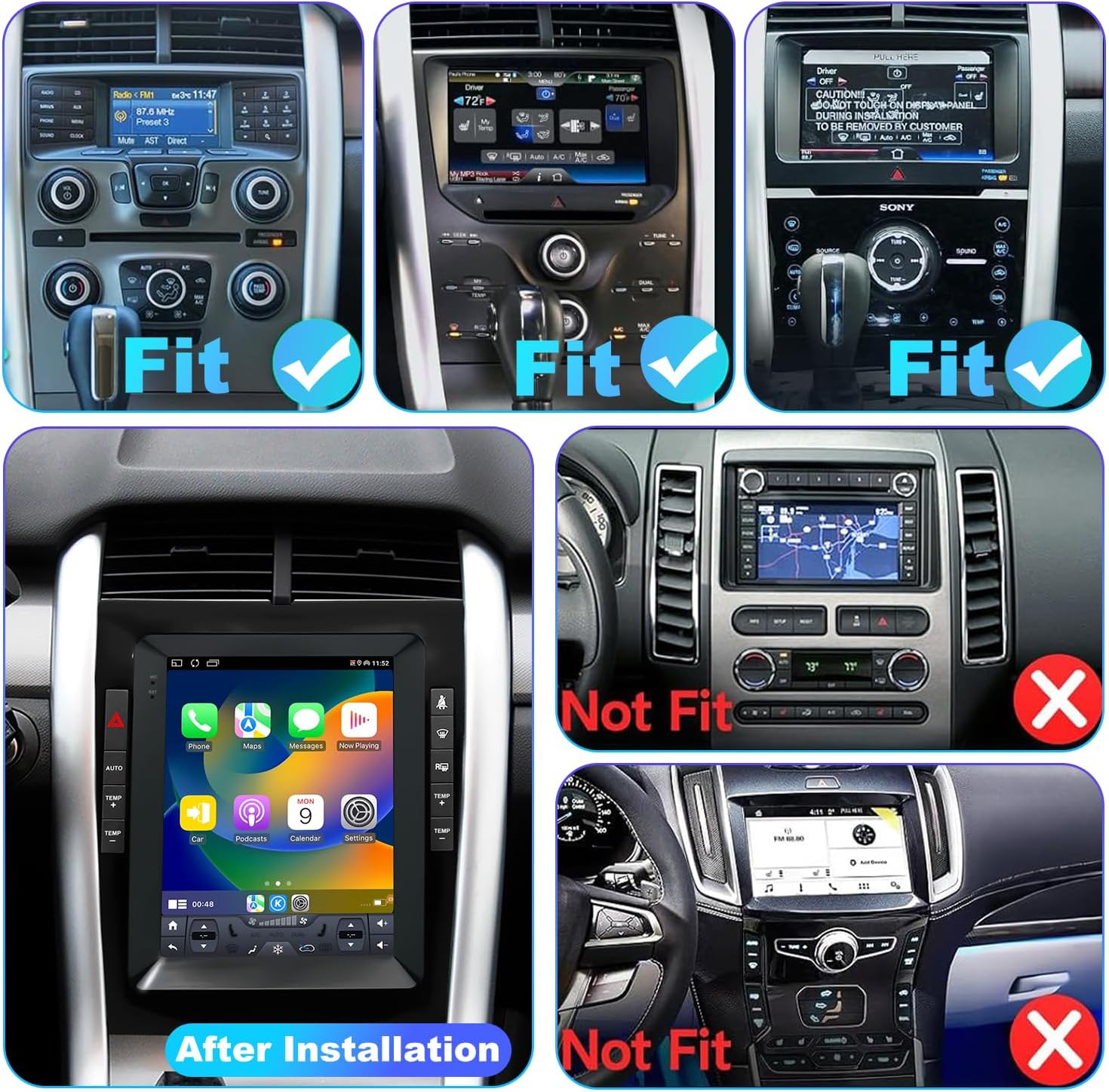 4G+64G Car stereo For Ford Edge Radio Upgrade 2011 2012 2013 2014, 9.7 Inch Tesla Style Touch Screen radio Replacement, Built-In Wireless Carplay Android Auto, Back Up Camera GPS Bluetooth SWC FM WIFI