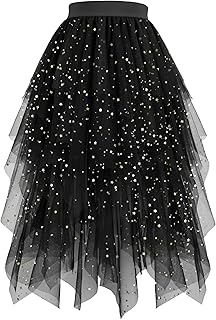 Women's Tulle Skirts High Low Layered A-line Midi Skirt Irregular Tutu f...
