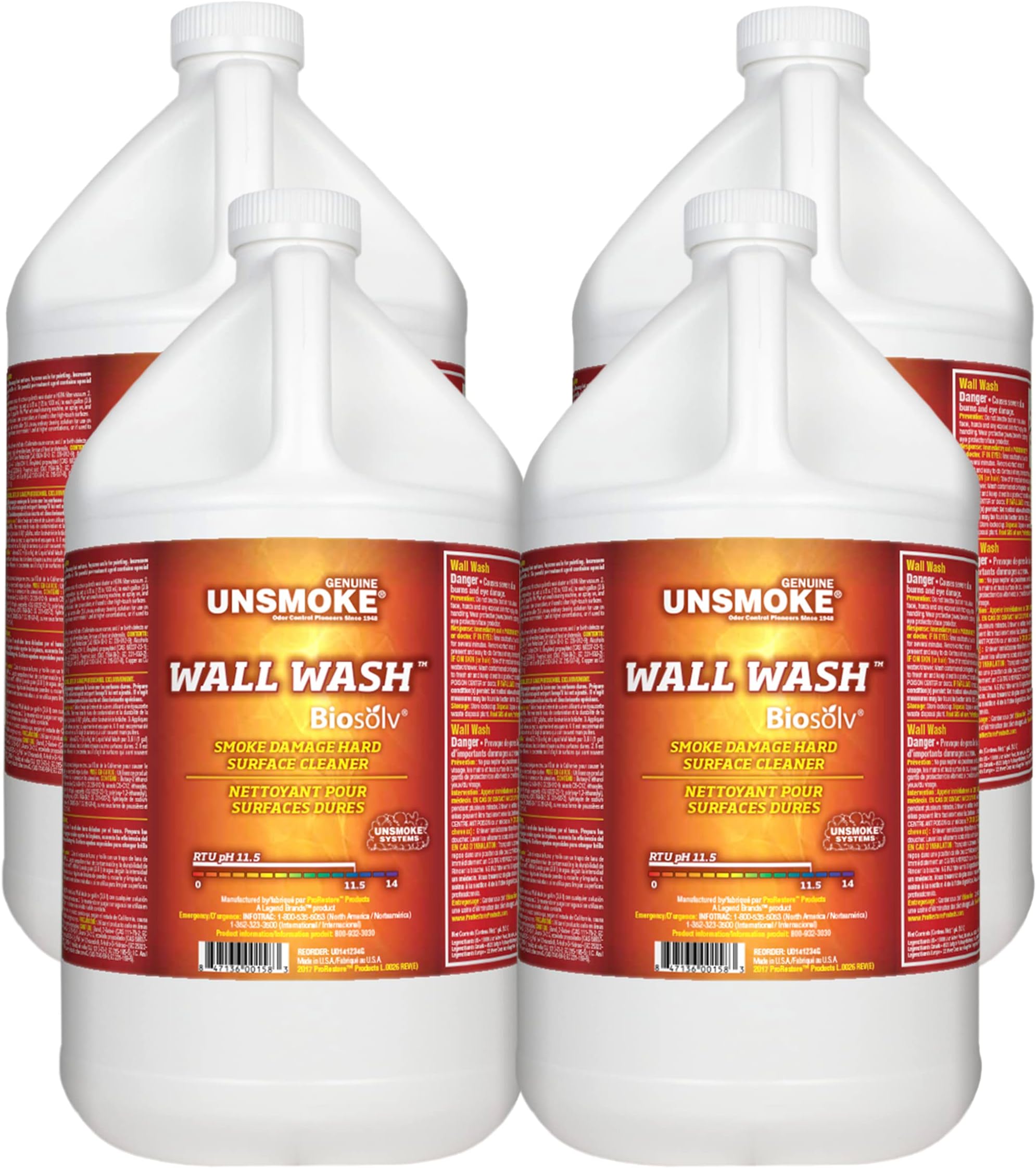 Wall Wash with Biosolv Multipurpose Degreaser for Walls and Smoke Damage Hard Surface Cleaner, 1-Gal Bottle (4 Pack)