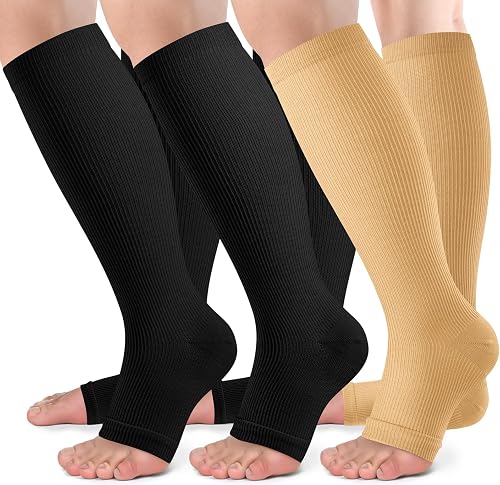 bropite Open Toe Compression Socks for Men & Women - 3 Pairs of 15-20 mmhg Knee 