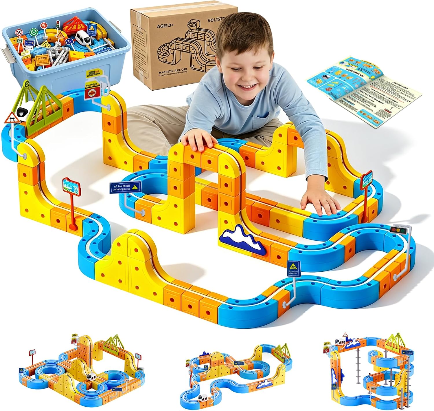 Electric Train Set for Kids 3 4 5 6 7 8 9, 3D Infinity Racer Magnetic Track 172PCS, Flexible Modular Building Train with Gravity-Defying Motorized Trains, STEM Learning Birthday Gift for Boys & Girls