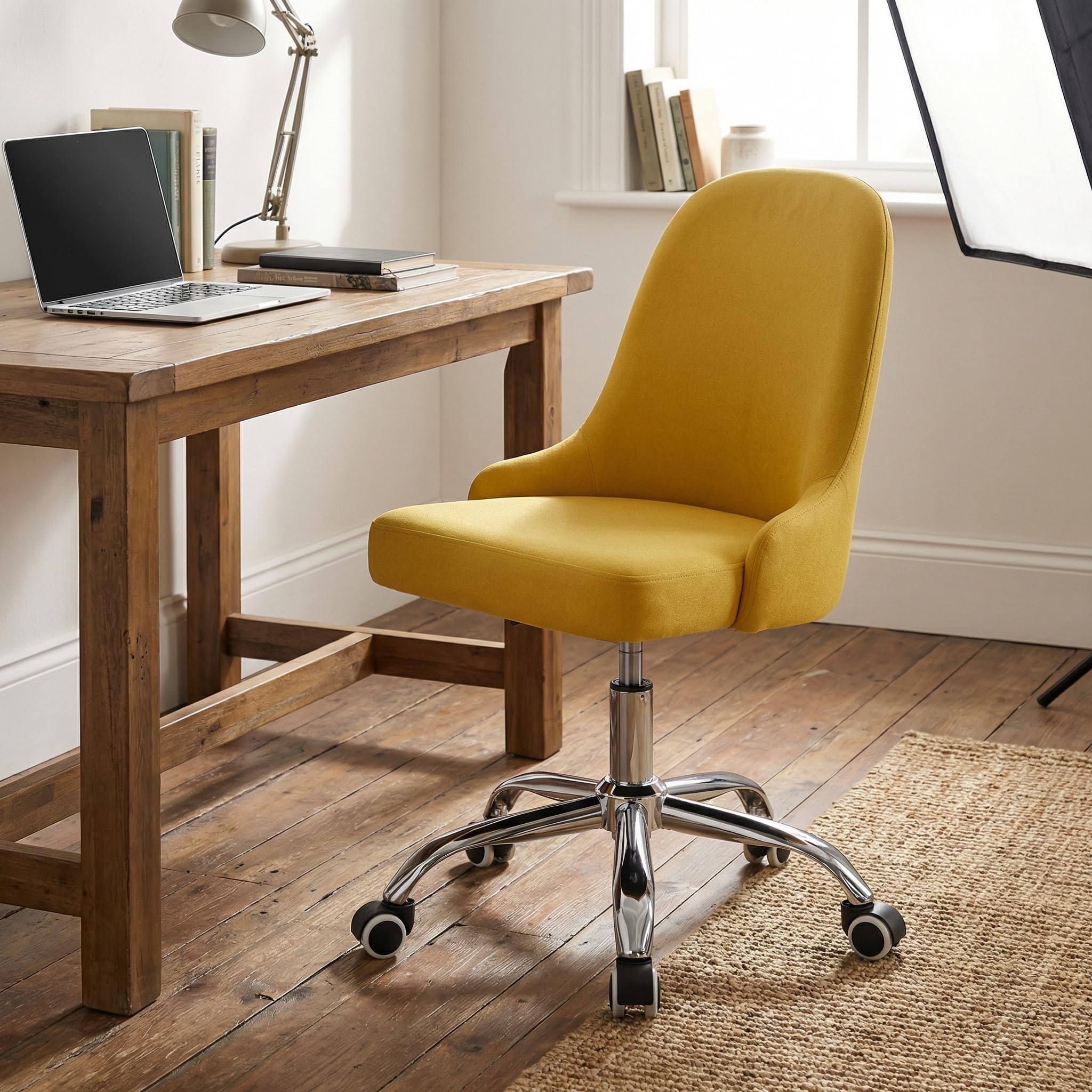 Brigros WeHome - Sedia Scrivania Modello ABBY, Sedia Poltroncina in Lino, Sedia Ufficio Girevole, Base Cromata E 5 Ruote, Sedia Da Scrivania Per Cameretta, Ufficio, Studio, Arredo Casa (Yellow, ABBY)