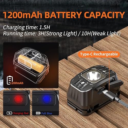 Miniatura 5 de SuperFire Linterna frontal recargable, 650 lúmenes, súper brillante, con sensor de movimiento, para niños, 7 modos con luces rojas, diadema que