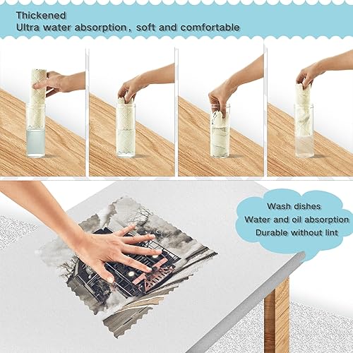 Miniatura 4 de Juego de 6 paños de cocina retro con tren de vapor que sale de la estación con humo, paños de limpieza, paños de limpieza, toallas absorbentes sin