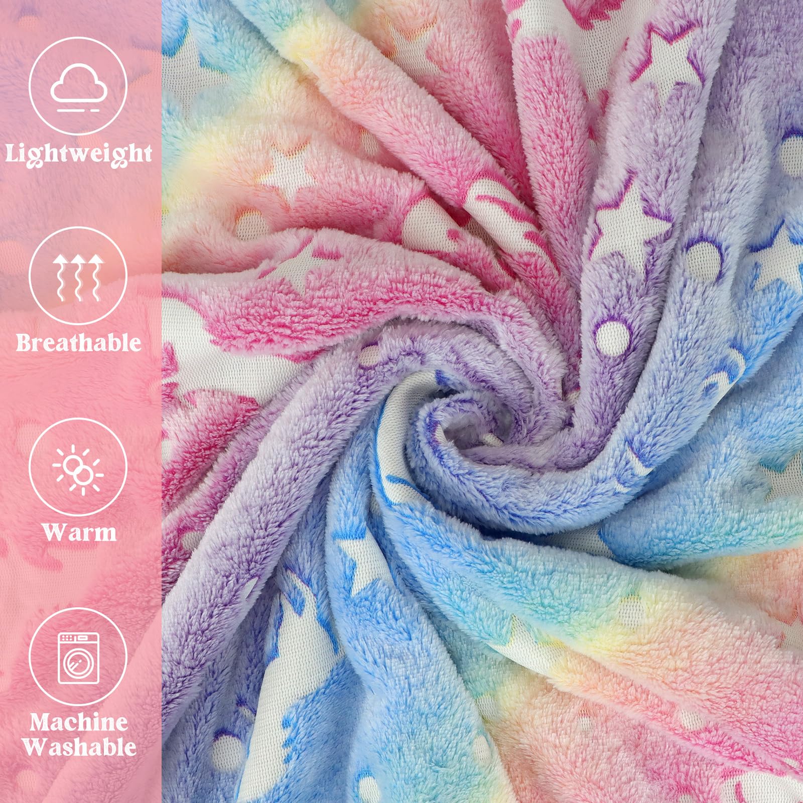 LXTOPN Coperta Luminosa al buio, coperta con unicorno per bambini e adulti, 150 x 200 cm morbida coperta in flanella per per ragazzi e ragazze, divano (gradiente, 150 x 200 cm)