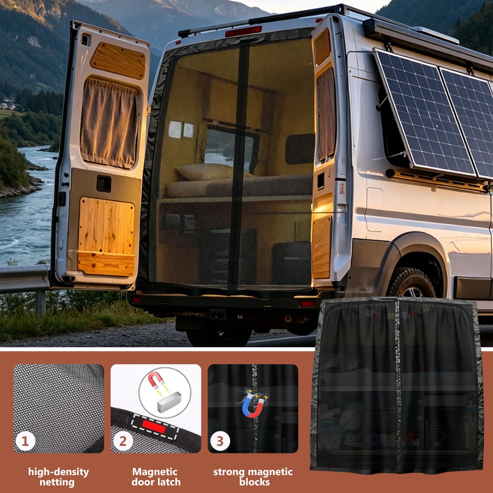 Mallas magnéticas contra insectos para furgonetas puerta lateral, mosquitera para Mercedes-Benz Vito, Ford Transit Custom, Opel/Vauxhall Vivaro camping protección solar para coche (200x170cm)