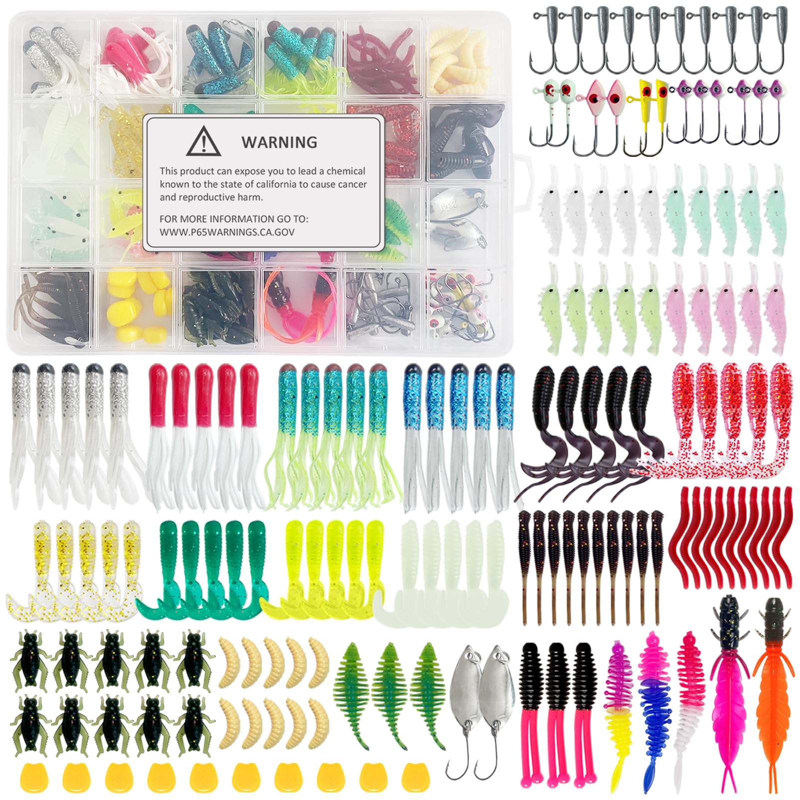 156 PCS Soft Plastic Lure Making Kit Fish Hooks Spinnerbait Complete Fishing Gear Set for Freshwater Saltwater