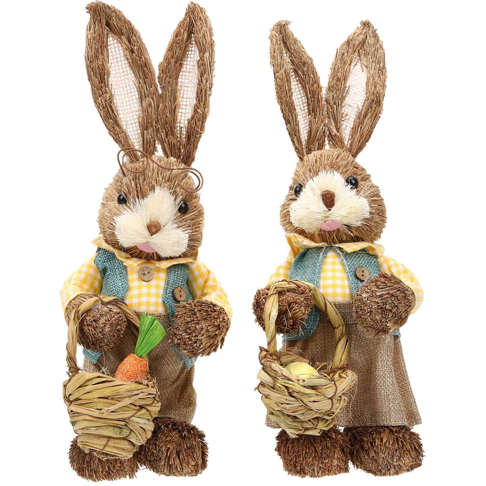 GALPADA Statuetta Coniglietto in Paglia Intrecciata 2 Pezzi 35 Cm