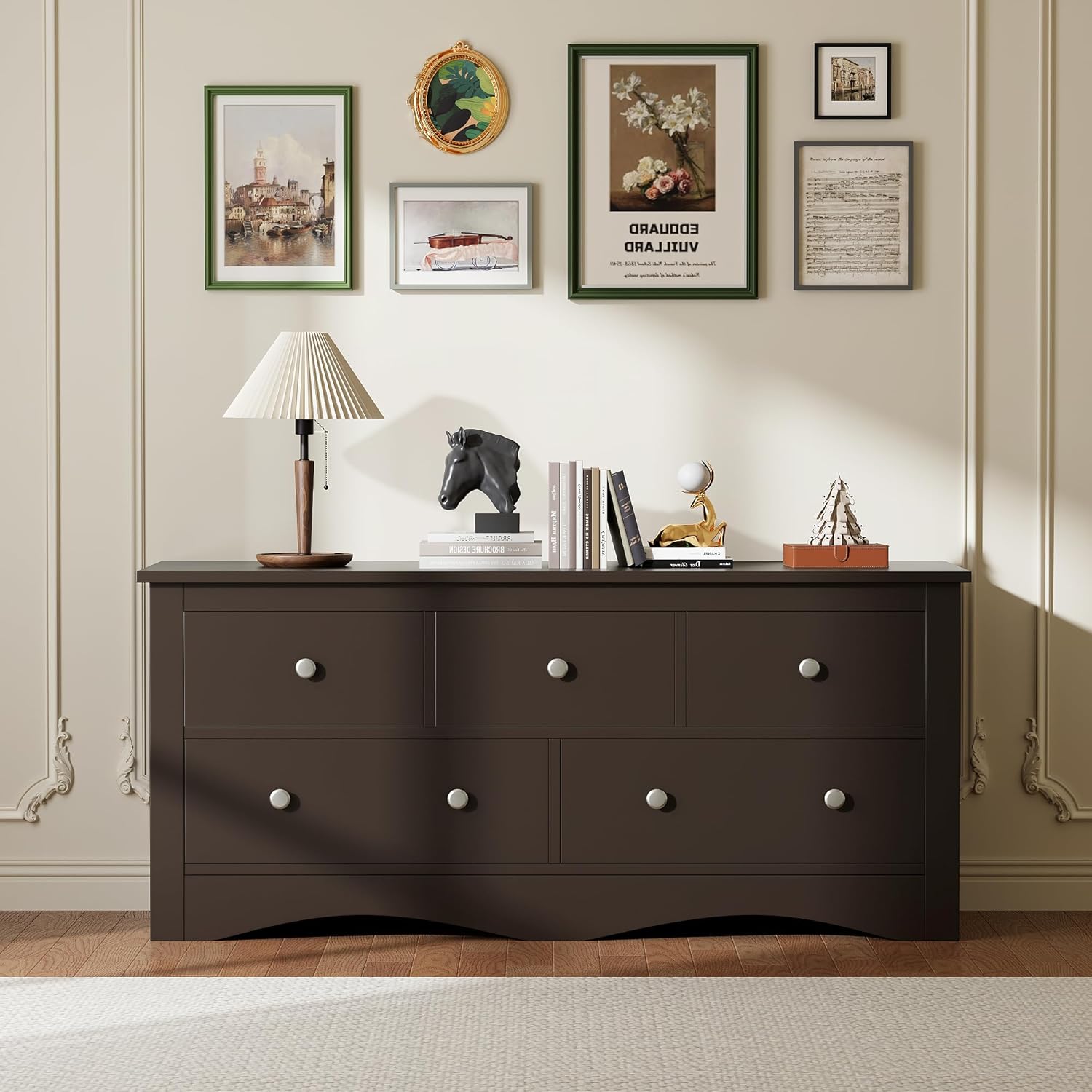 Furmax Dresser for Bedroom, 5 Wood Dresser, Chest of Drawers, for TV up to 65 inch, TV Stand Storage Chest of Drawers for Hallway Entryway (Brown)