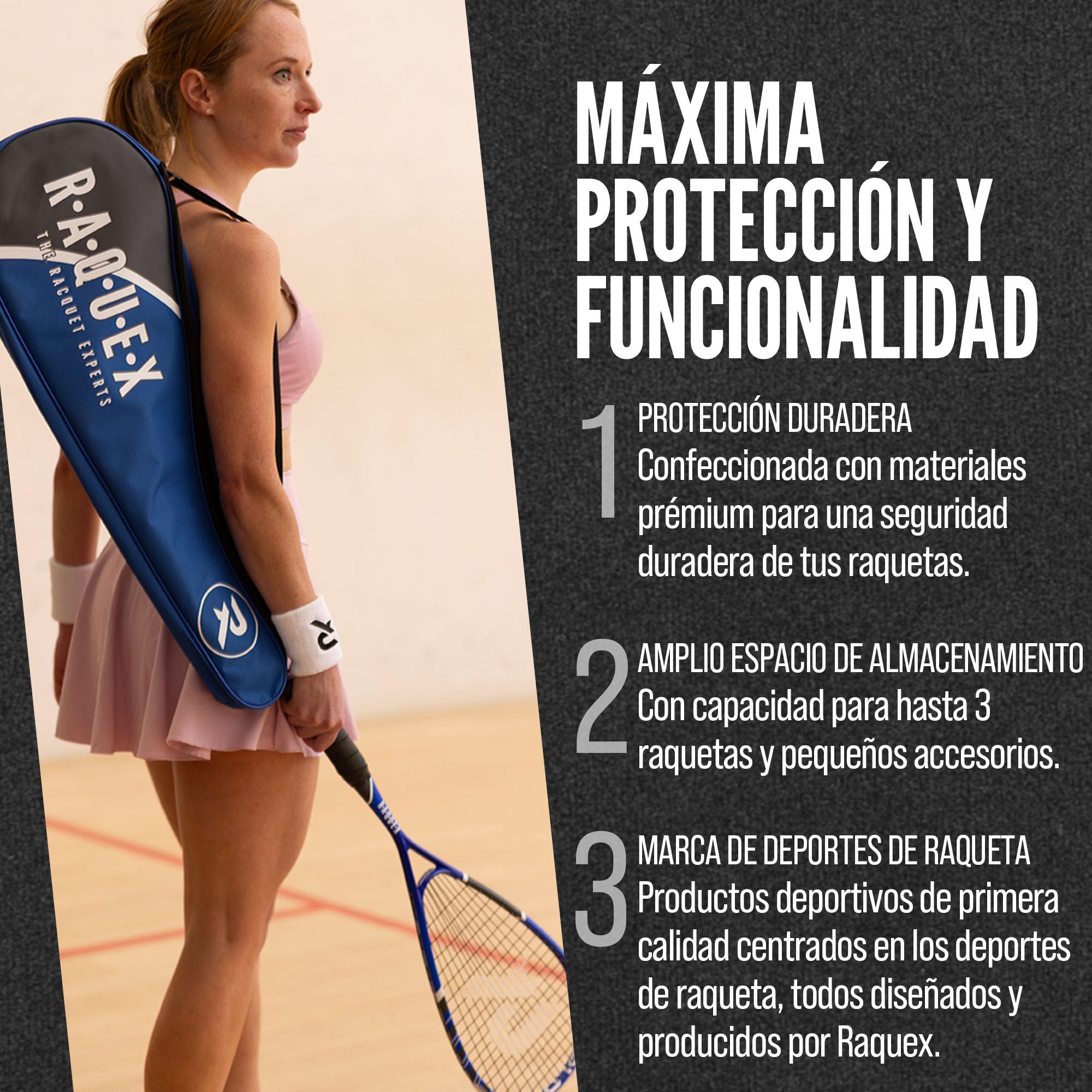 Raquex Bolsa 3 Raquetas de bádminton - Funda para Raquetas de bádminton o Squash, Correa Ajustable