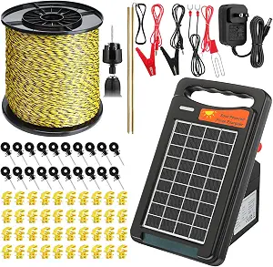 Relaxweex Solar Electric Fence Charger Kit, 10 Miles, 0.18J Output, with Polywire, Insulators & Grounding Rod