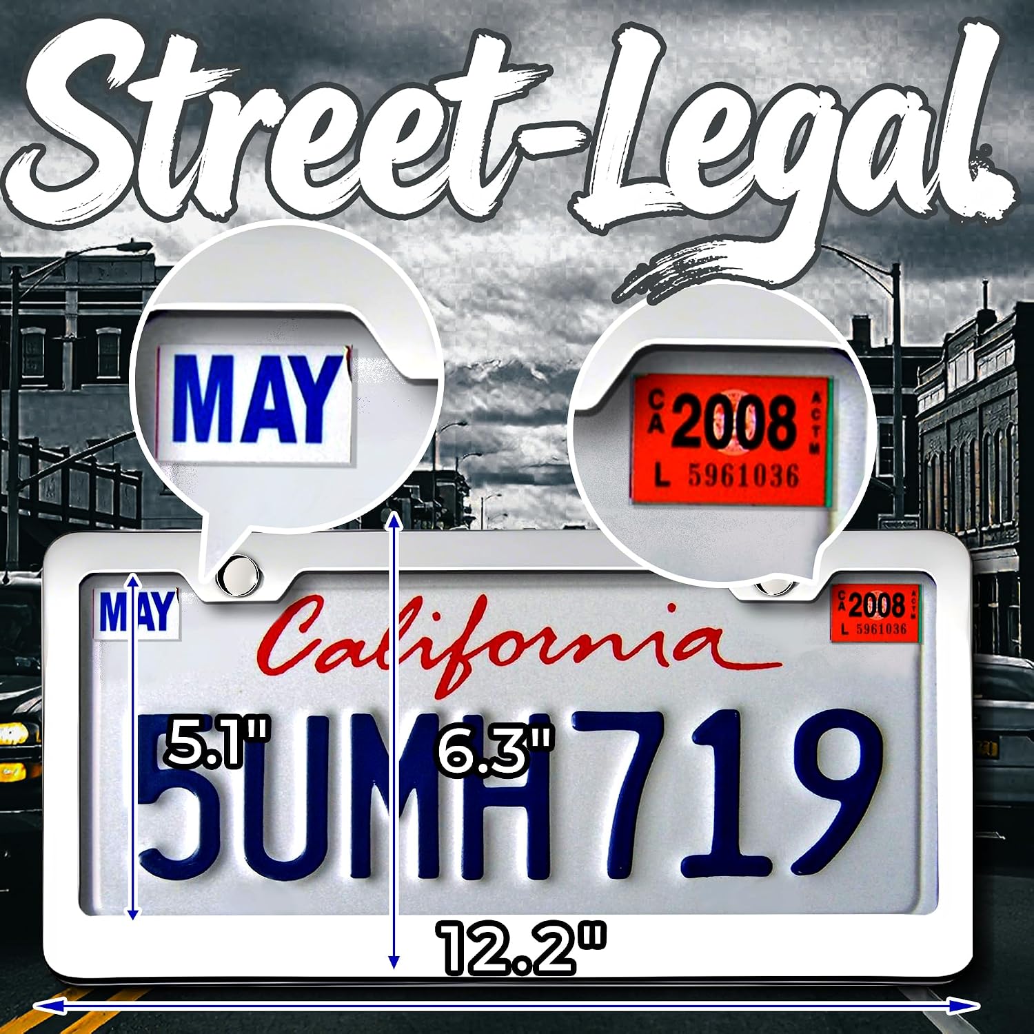 Premium Chrome License Plate Frames with 2 Anti-Scratch Pads & 4 Tire Valve Caps, Heavy Duty Rust-Free Chrome License Plate Frame 2 Pack for Women & Men, 2 Holes Universal Fit for Cars & Trucks