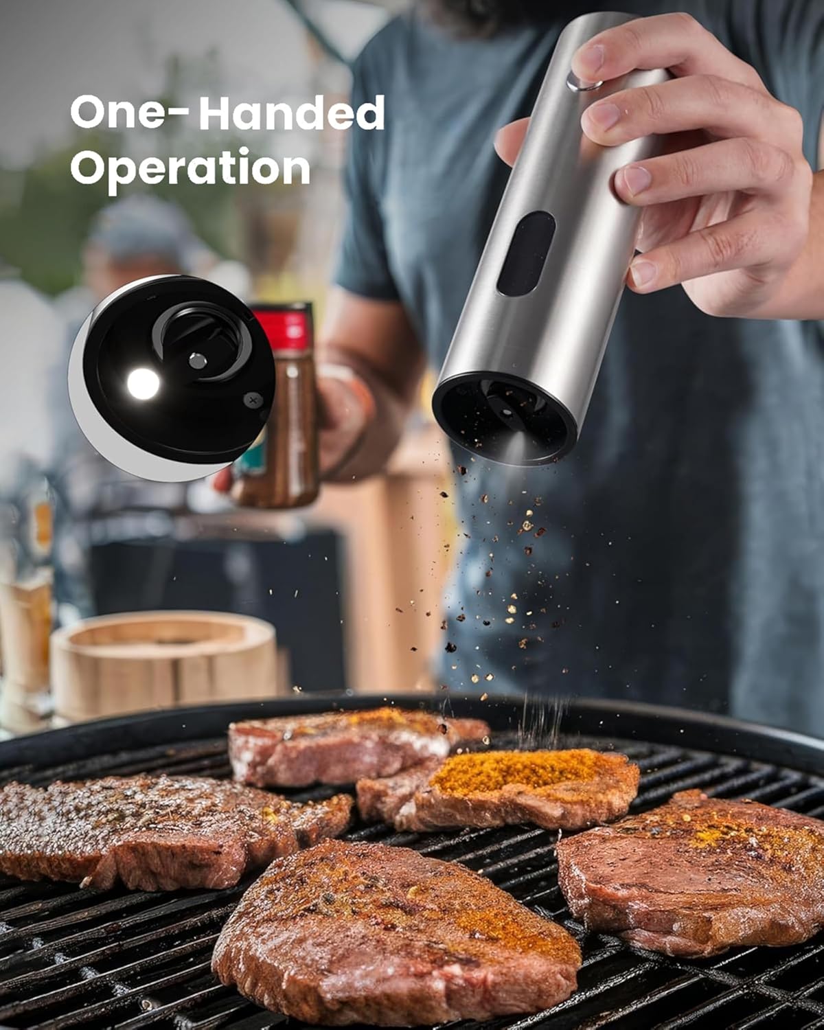 Electric Salt and Pepper Grinder Set, Rechargeable Salt and Pepper Grinder Set with USB-C Charging Base, Automatic Pepper Mill 110ml, Adjustable Coarseness, Stainless Steel Salt and Pepper Shakers