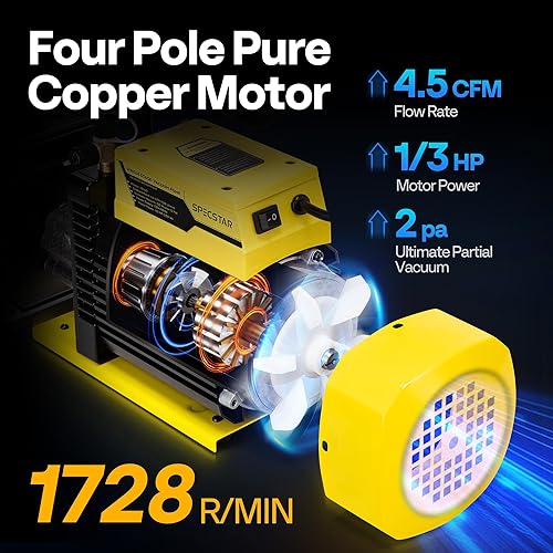 Miniatura 7 de VIVOHOME Máquina portátil de recuperación de refrigerante de 110-120V AC 60Hz 34 HP y bomba de vacío HVAC de 13 HP 4.5 CFM y medidor de 4 vías con