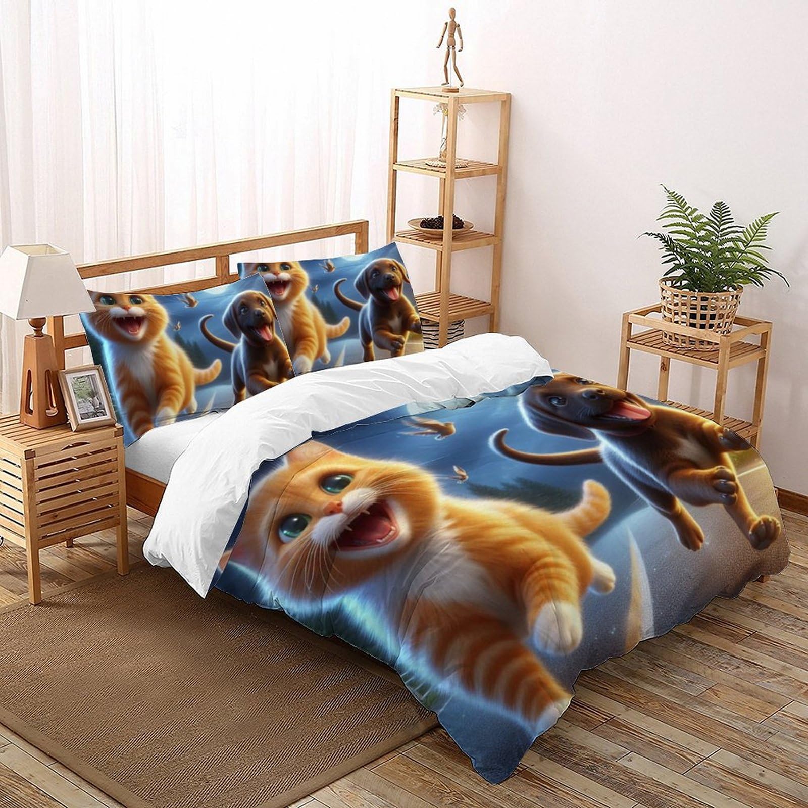 Housse de couette King 220x240cm microfibre animaux parure de lit imprimé 3D taies d'oreiller