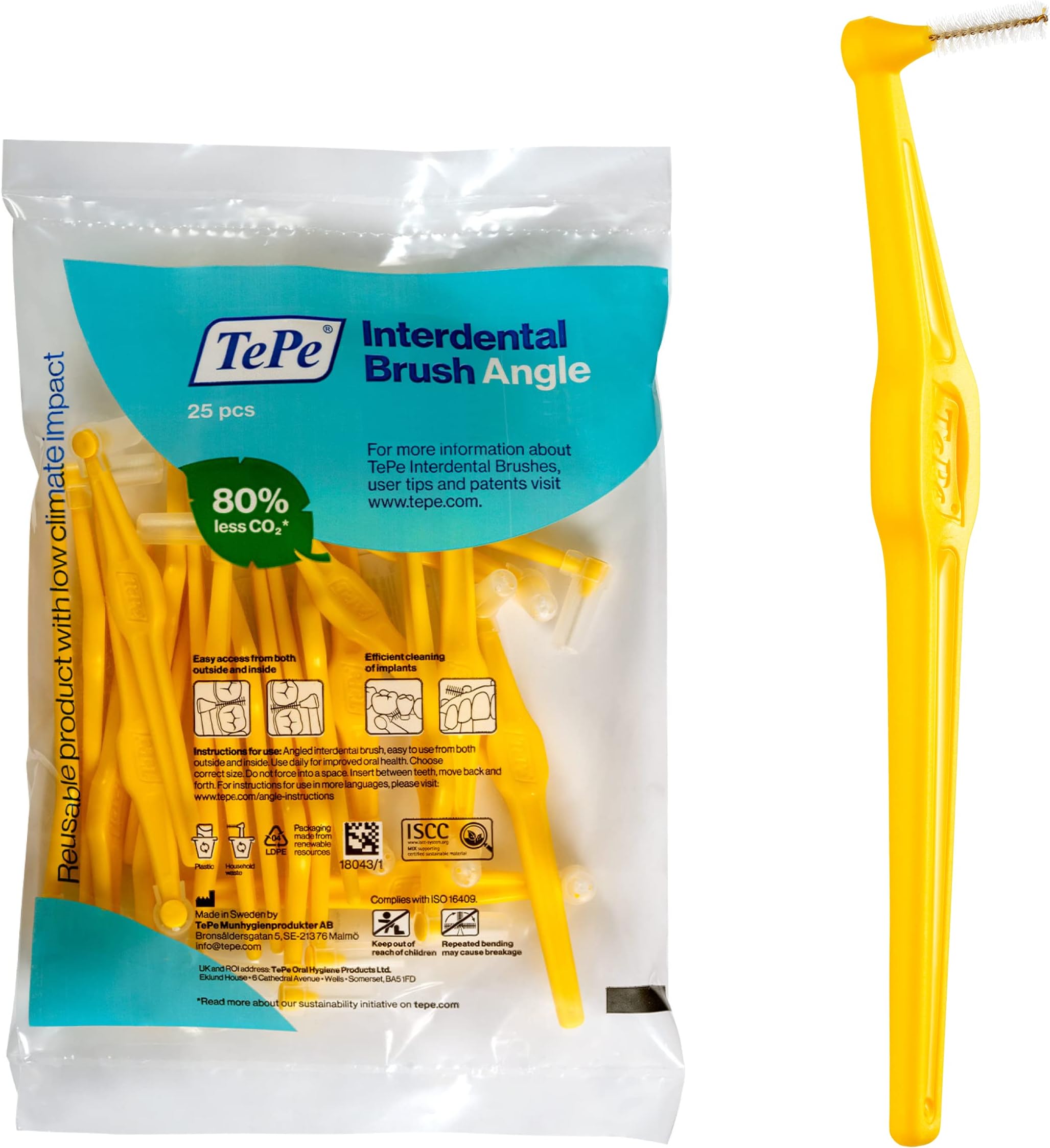 Angle Interdental Brush 0.7mm 25 Pack Yellow
