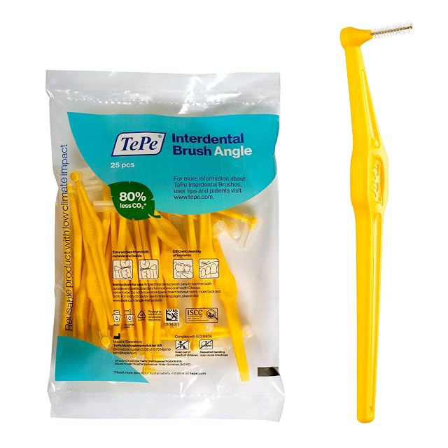 TePe Interdental Brush Angle Angled Dental Brush for Teeth Cleaning Pack of 25 0 7 mm Medium Gaps