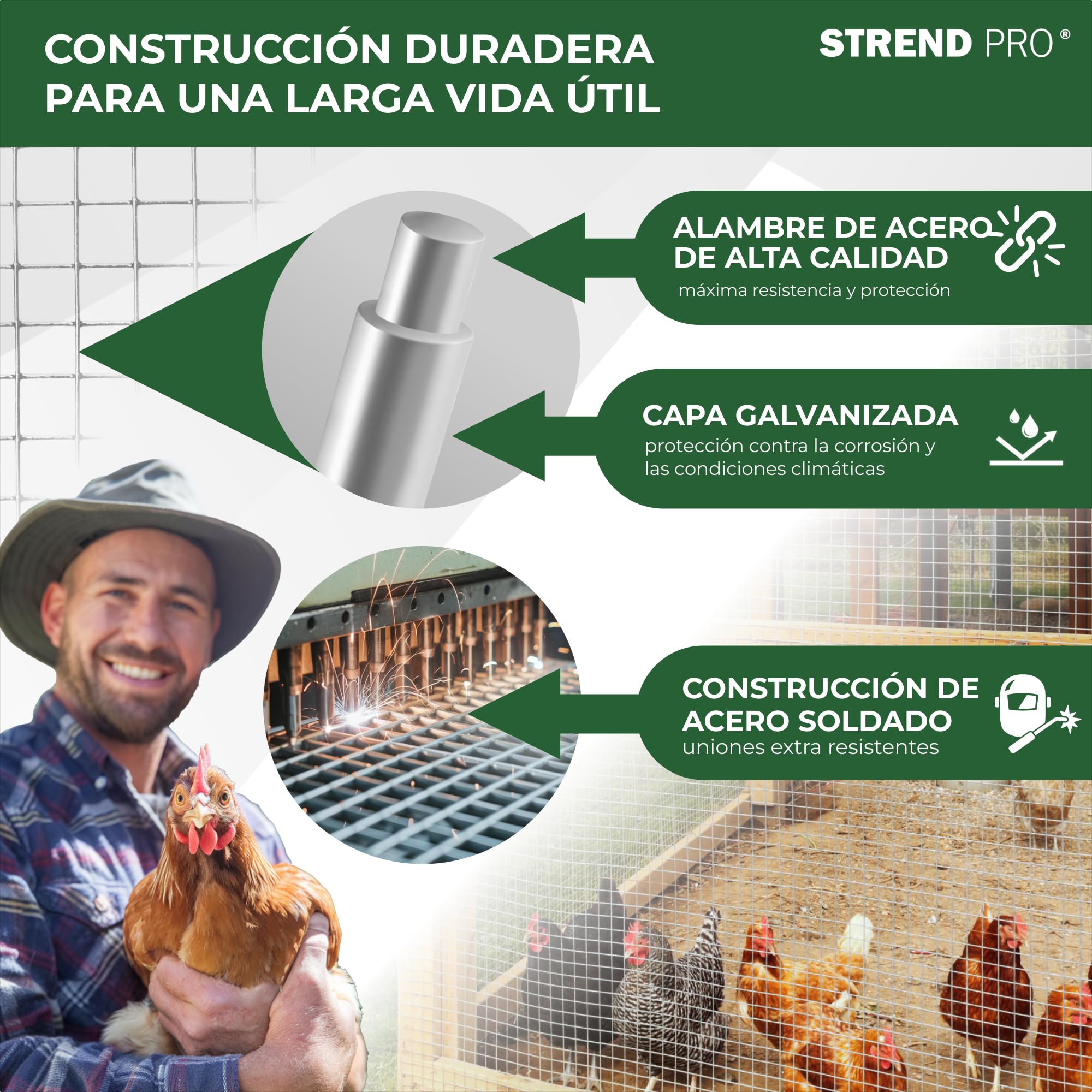 STREND PRO Malla Metálica | Soldada - Galvanizada | 1 m x 10 m | 0,8 mm, 12,7 x 12,7 mm | Malla Anti Topillos, Malla Conejos, Malla Liebres, Malla Pajareras | Malla Conejos, Gallinero