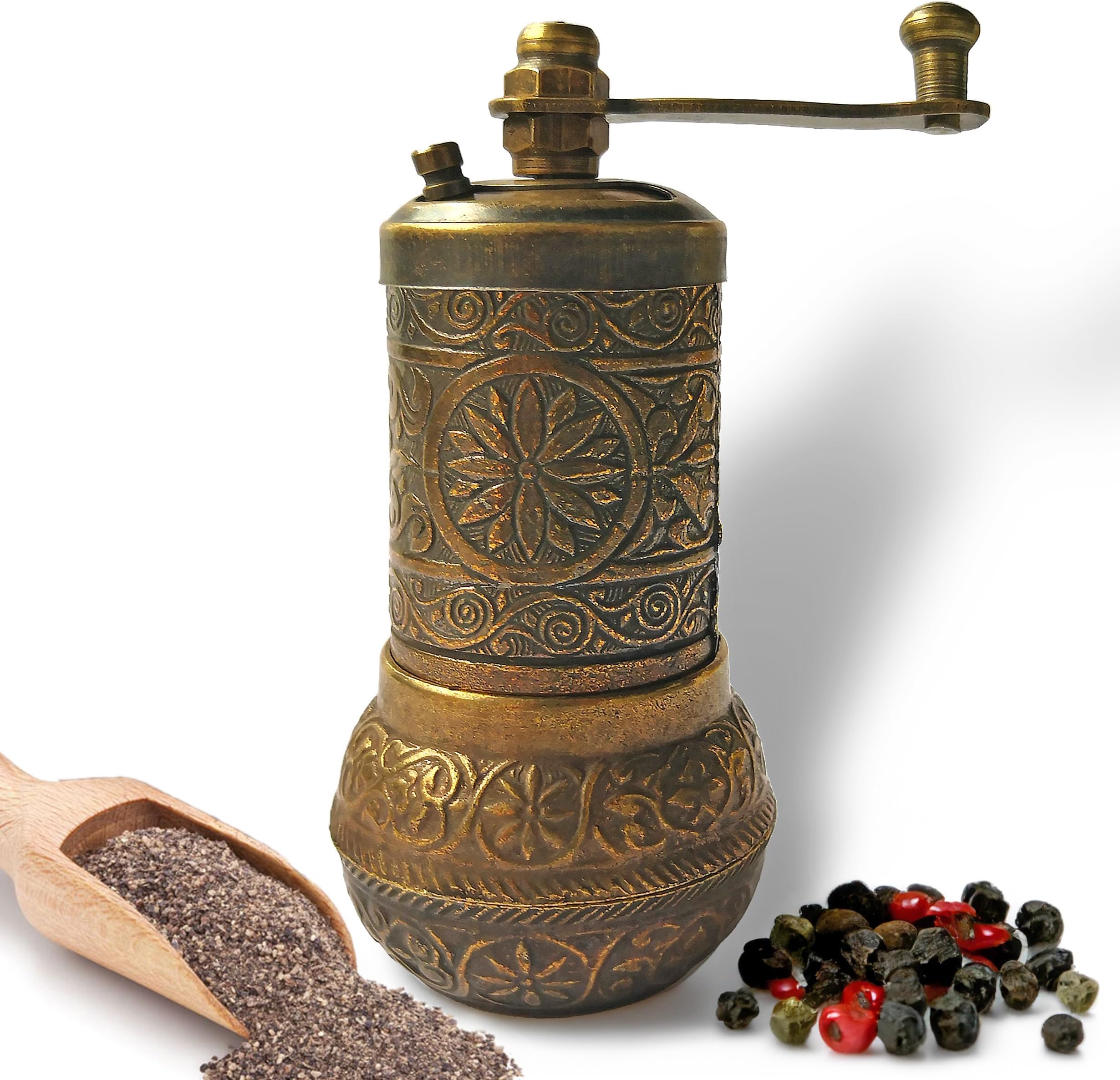 Pepper Grinder - Manual Spice Grinder - Pepper Mill - Spice Grinder - Coffee Bean Grinder (Aged Yellow)