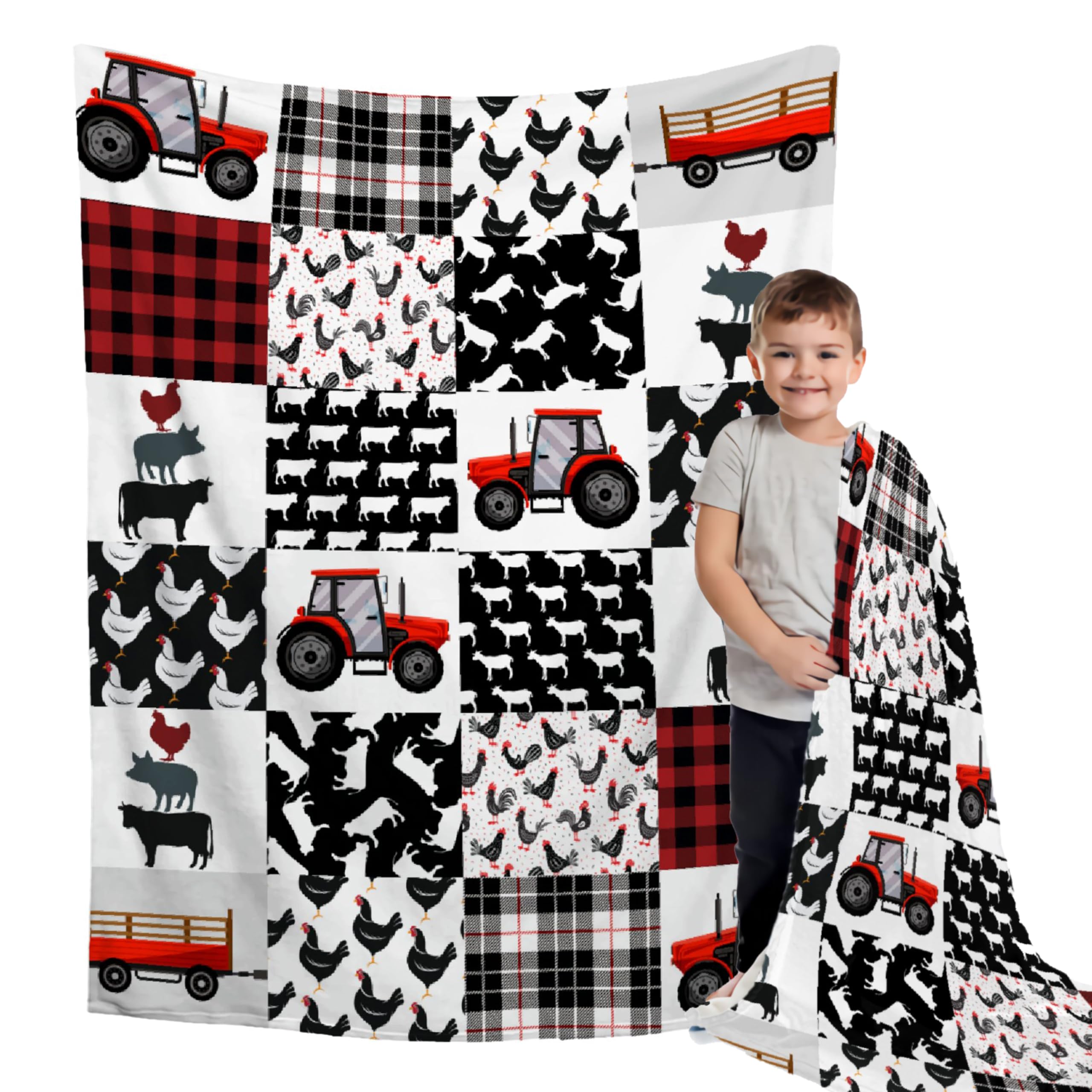 Buyyet Tractor Farm Fleece Flannel Blanket Receiving Blankets for Boys Girls Toddler Gifts Funny Animals Tractors Farmhouse Kids Throw Blanket Farm