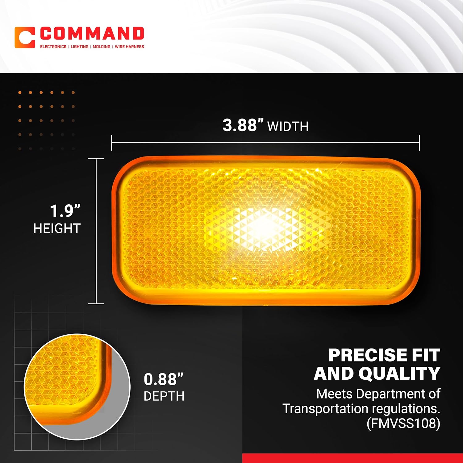 Command Electronics OEM 12V Modern Incandescent RV & Trailer Clearance Light - Made in USA - Durable Design - Surface Mount - Hardware & Connectors Included | White Base - Amber (2 Pack)
