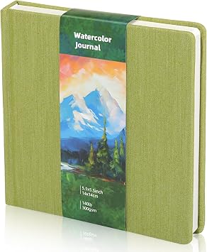 5.5in Watercolor Sketchbook Journal Square Watercolor Notebook Green