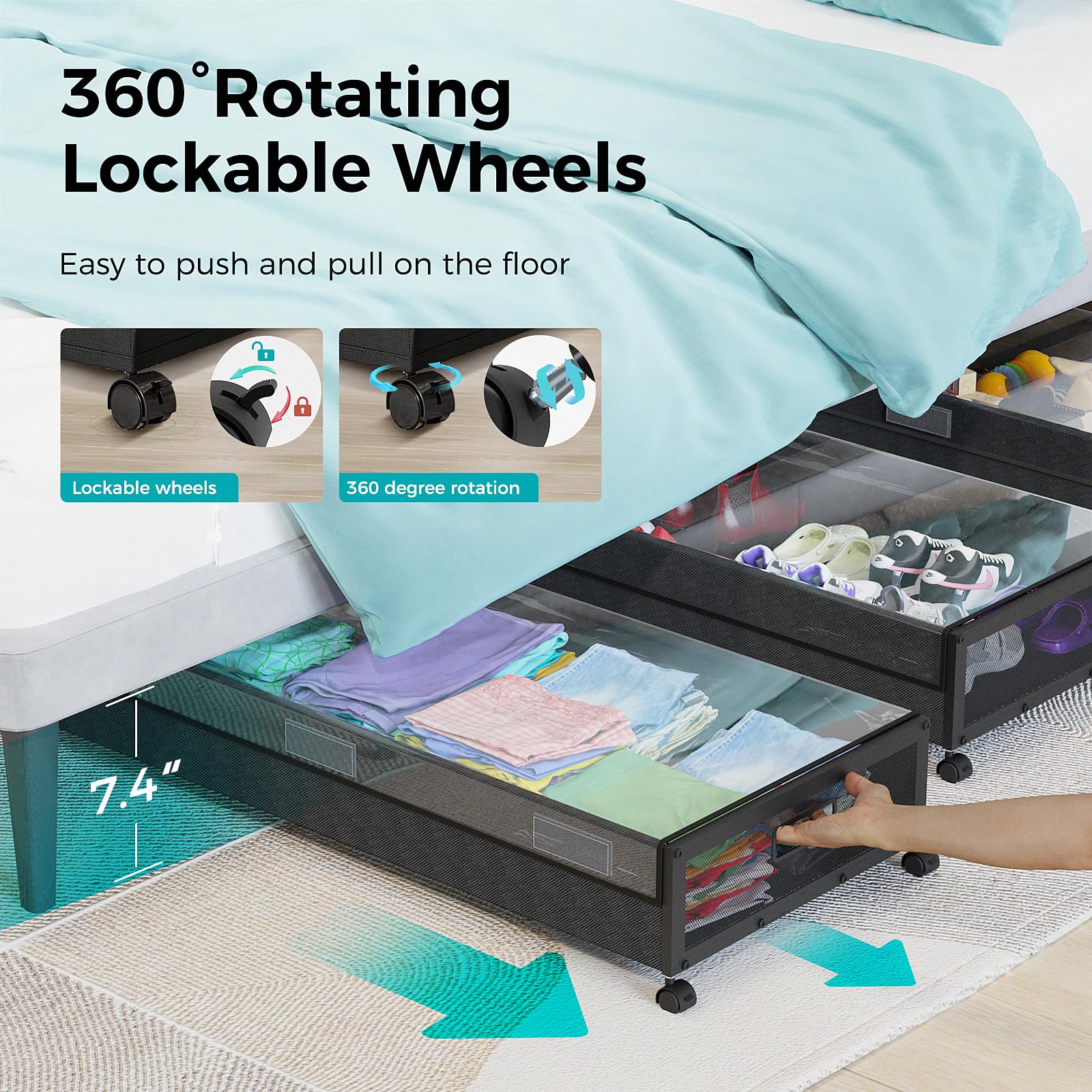 Almacenamiento Debajo De La Cama Con Ruedas Organizador De Cajones De  Almacenamiento Debajo De La Cama, image size:1600x1600