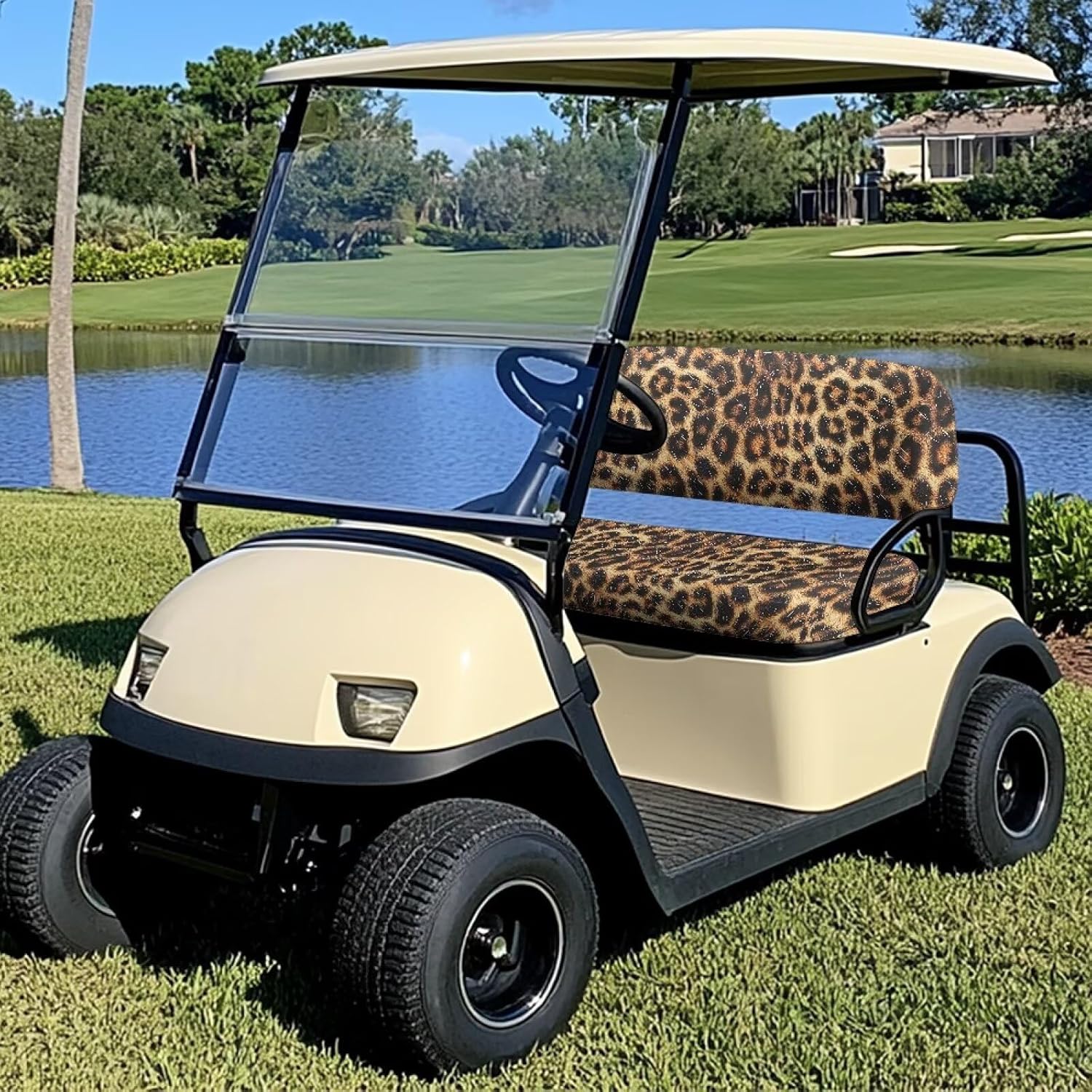 Leopard Print Golf Cart Seat Covers 2 Passenger Golf Cart Front Seat Covers Keeps Seats Clean and Comfortable Easy Installation Club Car Accessories Fits Most Club Cars