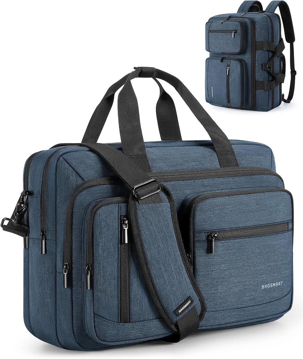 BAGSMART Bolso para portátil 3 en 1 para hombre, maletín para ordenador portátil de 17,3 pulgadas, bolso de hombro repelente al agua, bolso para ordenador, oficina de viajes de negocios, azul marino
