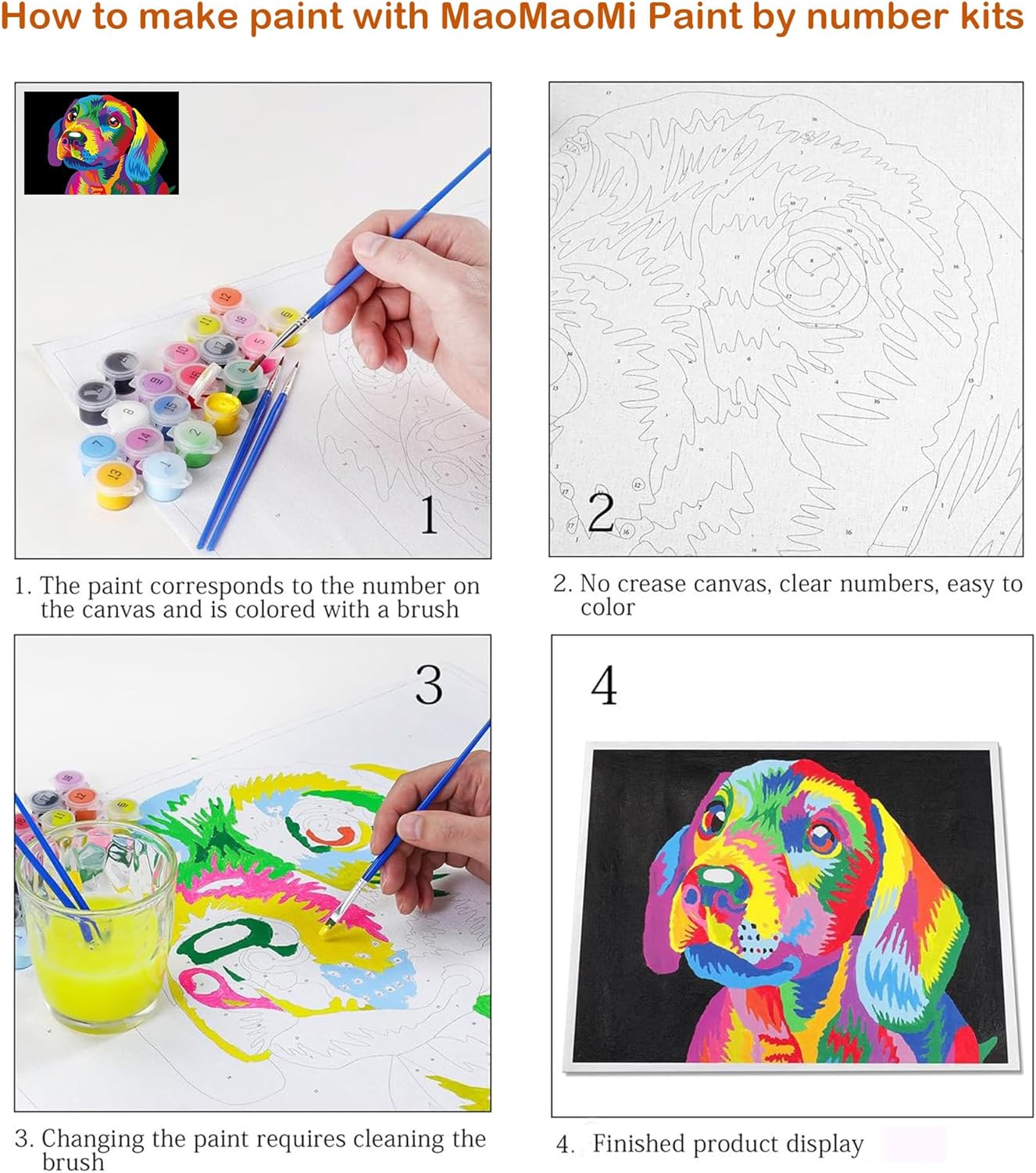 Maomaomi Paint by Numbers DIY Acrylic Painting Kit for Kids & Adults Beginner – 16" Wx20 L Color Cat Pattern