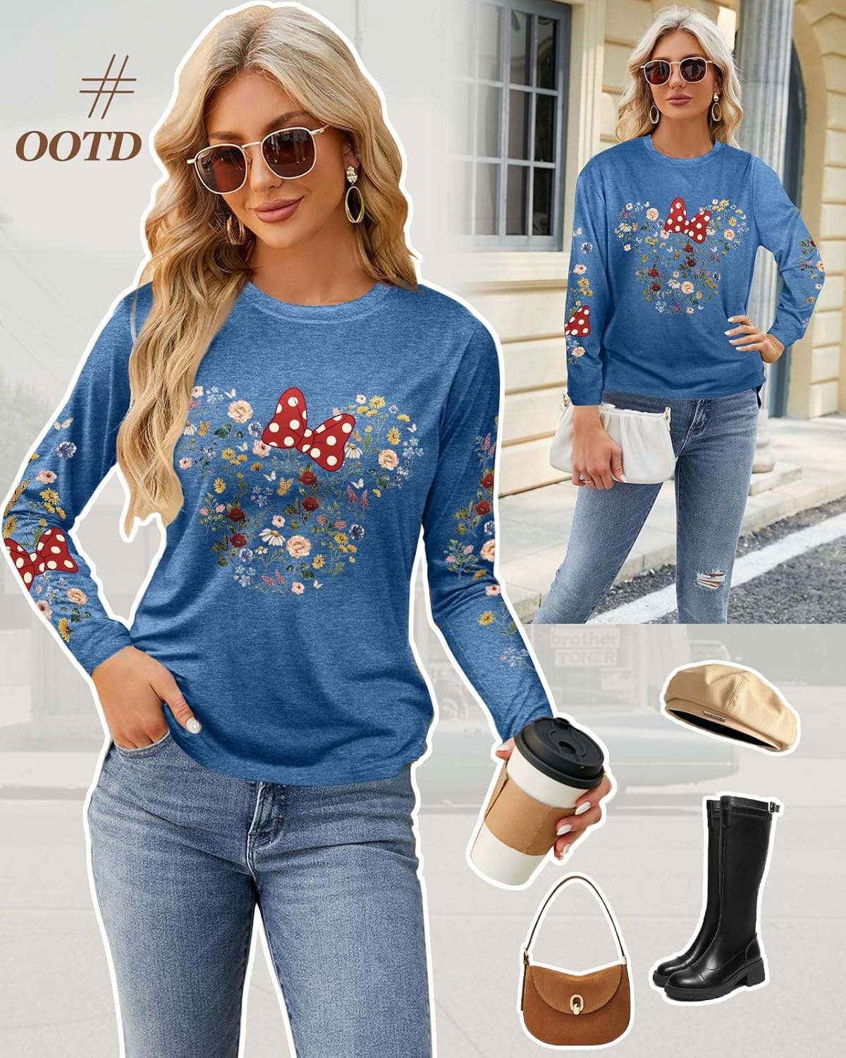 Flafens Long Sleeve T Shirts for Women - Crewneck Womens Graphic Tees Cotton Cute Cool Tshirts Teens Girls Girly - Image 2