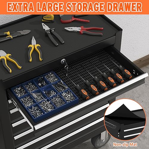 Miniatura 7 de Caja de herramientas con ruedas de 7 cajones, caja de herramientas de metal, armario de almacenamiento de herramientas de gran capacidad con bloqueo