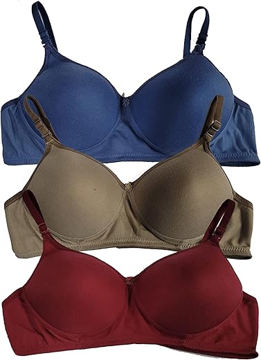 BRIELLE Women’s Cotton Blend Lightly-Padded Wirefree Full Coverage T-Shirt Bras, Pack of 3