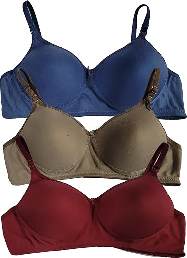 Imsa Moda Polycotton Non-Wired Padded Full Coverage Bra, Comfortable Everyday Bra for Women (Pack of 3)