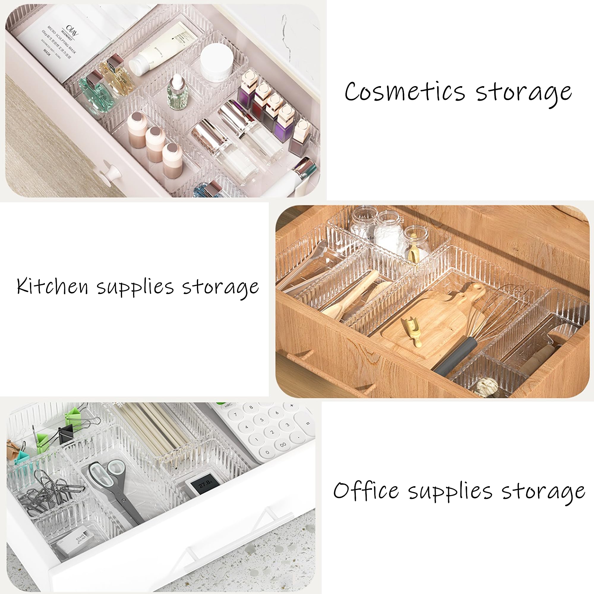 7PCS Cassetti Trasparenti, Ricezione Efficiente, 4 Dimensioni per l'uso del Trucco o Della Scrivania, Vassoi per l'organizzatore del Della Scrivania, Ideale per l'organizzazione Domestica