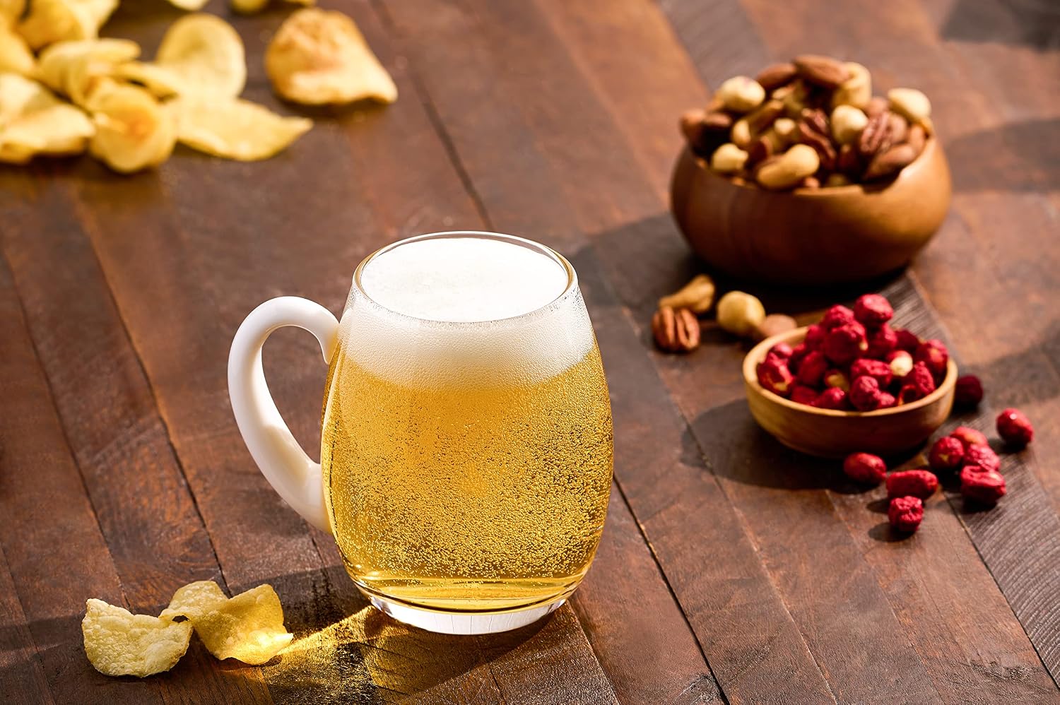 Barski - European Quality - Handmade Glass - Large Clear Beer Mug - Juice Cup - with Opal (White) Handle - 20 oz. - Made in Europe