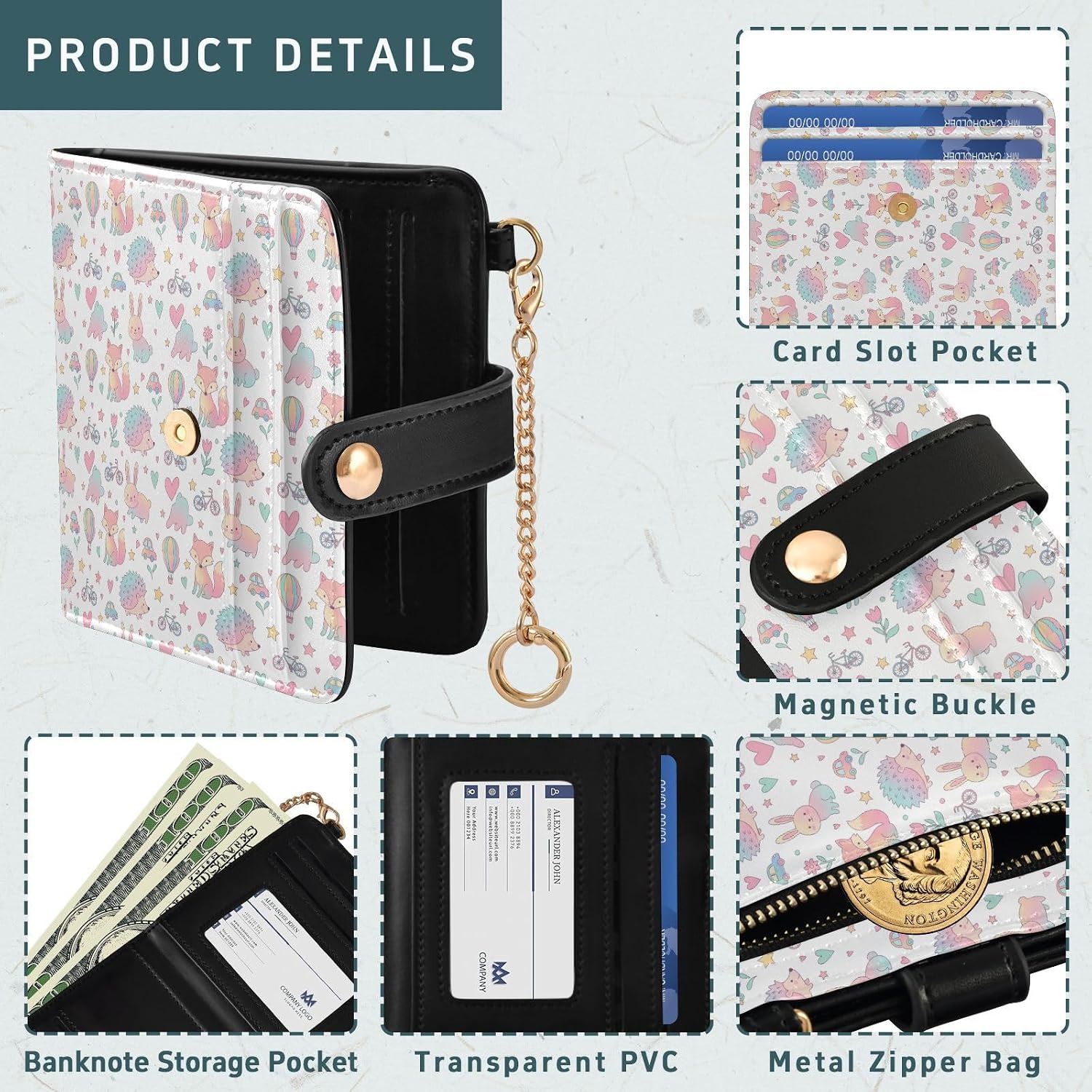 Yuiboo Hedgehog Ride Ladies PU Leather Bifold Wallet Fancy Premium PU Leather Wallet for Men Women Travel image 5