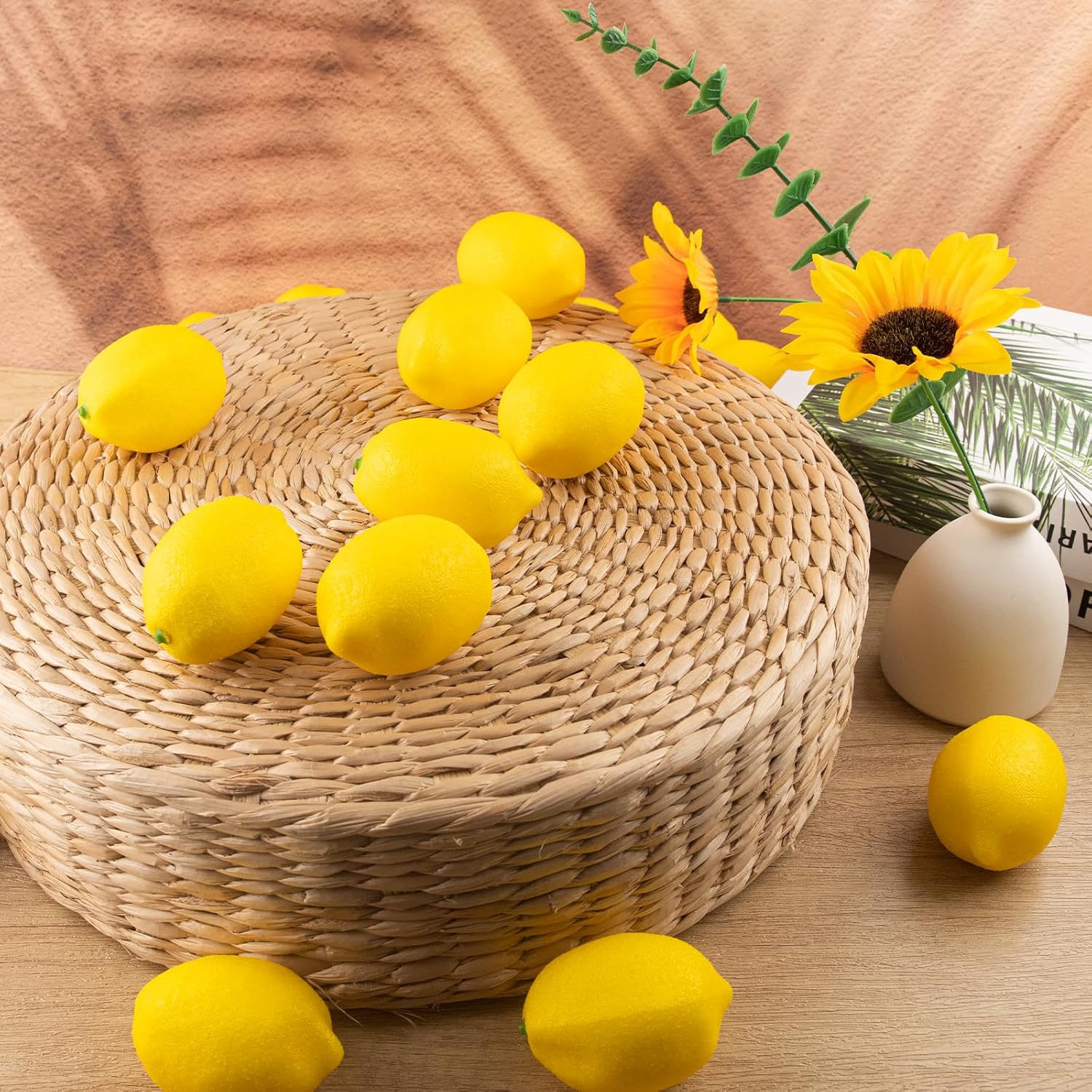 50 Pcs Fake Lemons 3.1 x 2.1 Inch Fake Fruit Faux Yellow Lemon Decor Lifelike Simulation Artificial Lemons for Party Table Summer Kitchen Vase Filler Wreath Garland Photography Prop Decoration